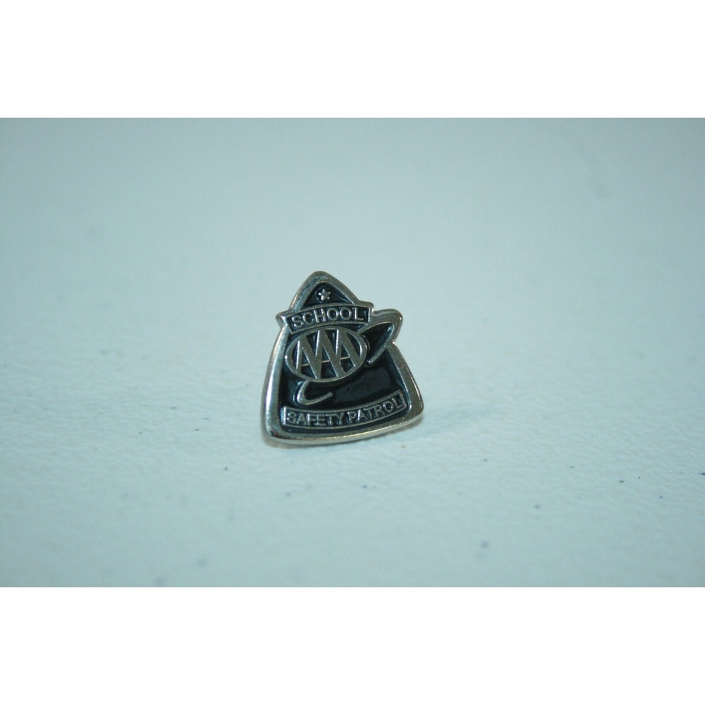 NEW AAA School Safety Patrol Black Silver Pinback Pin .75" Tall NEW